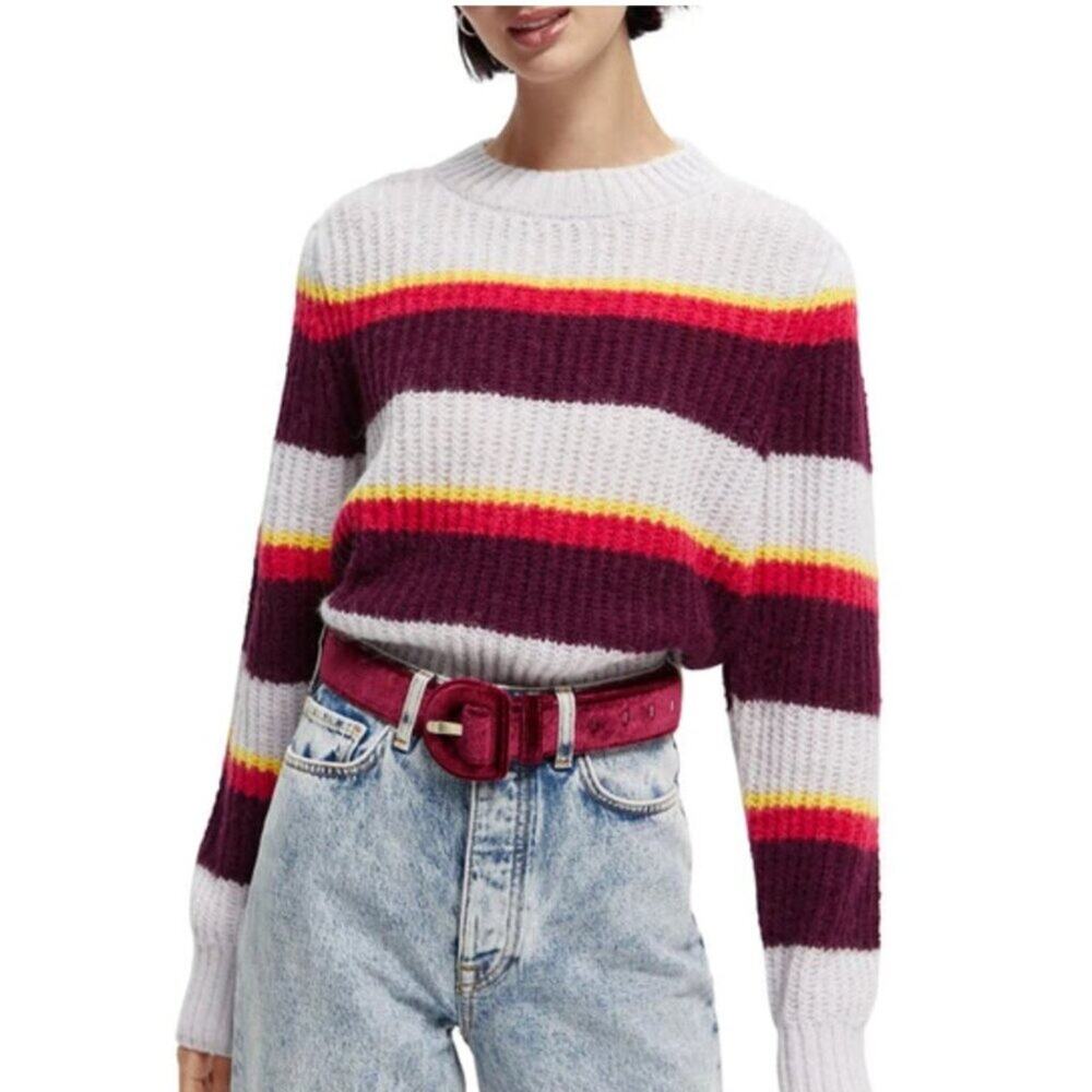 Scotch & Soda Stripe Pullover Sweater In Purple